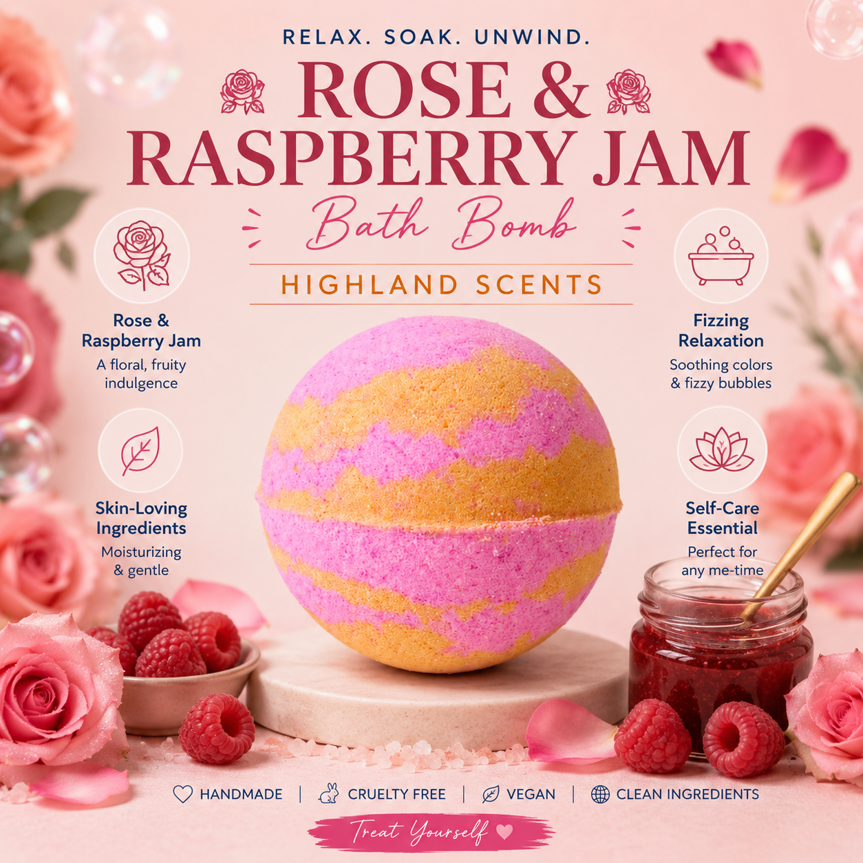 Rose and Raspberry Jam XL Bath Bomb