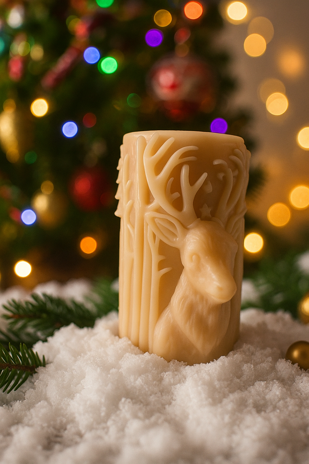 Woodland reindeer pillar candle
