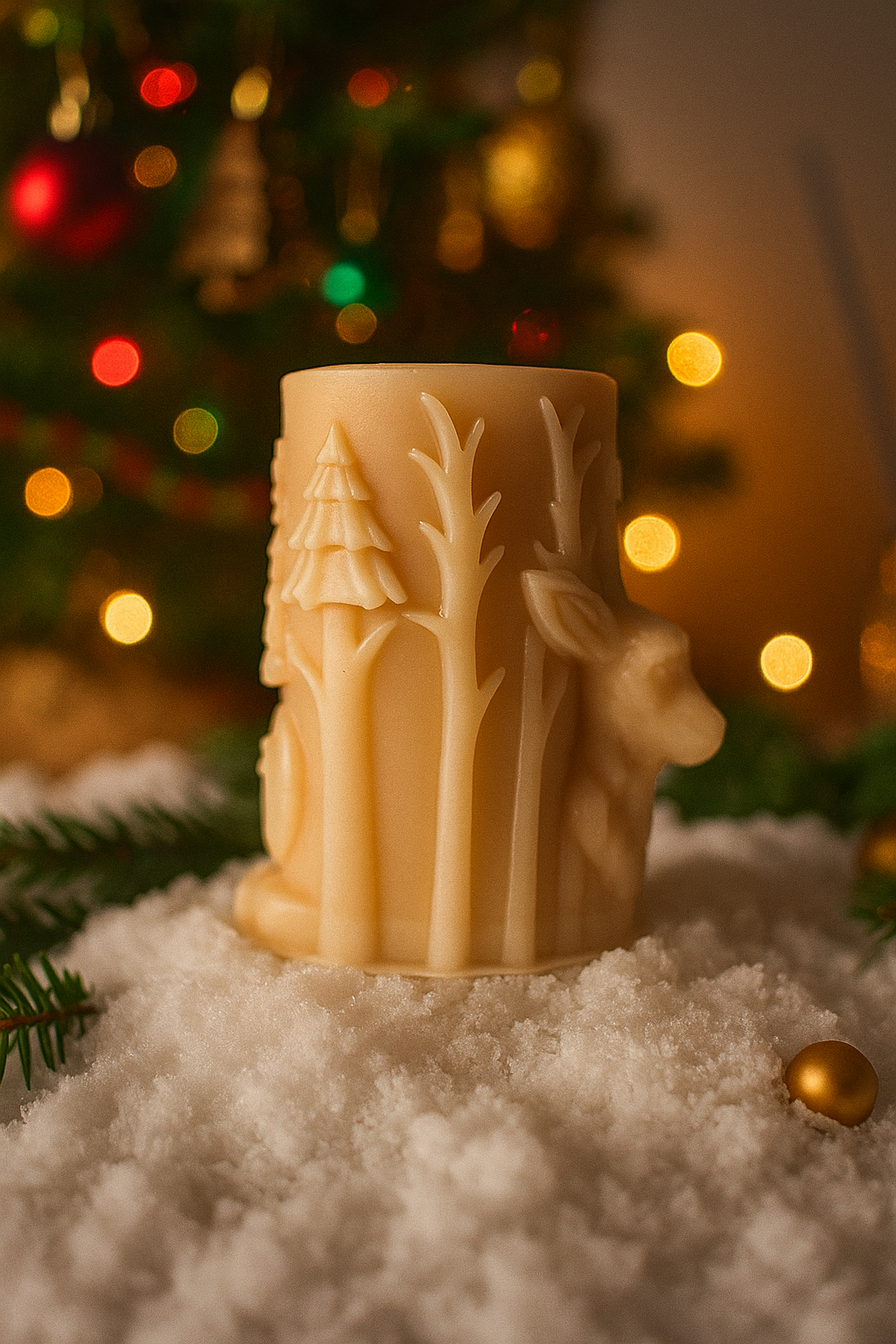 Woodland reindeer pillar candle