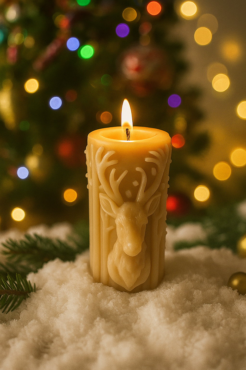 Woodland reindeer pillar candle