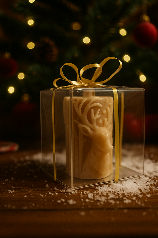 Woodland reindeer pillar candle